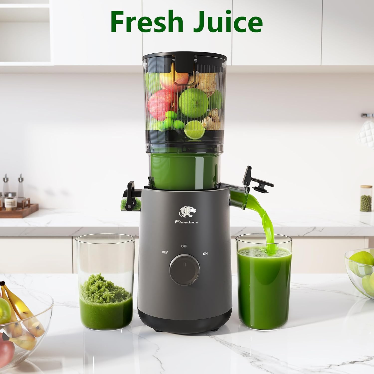 Juicer Machines, Cold Press Juicer with 5.3" Extra Large Feed Chute and Powerful
