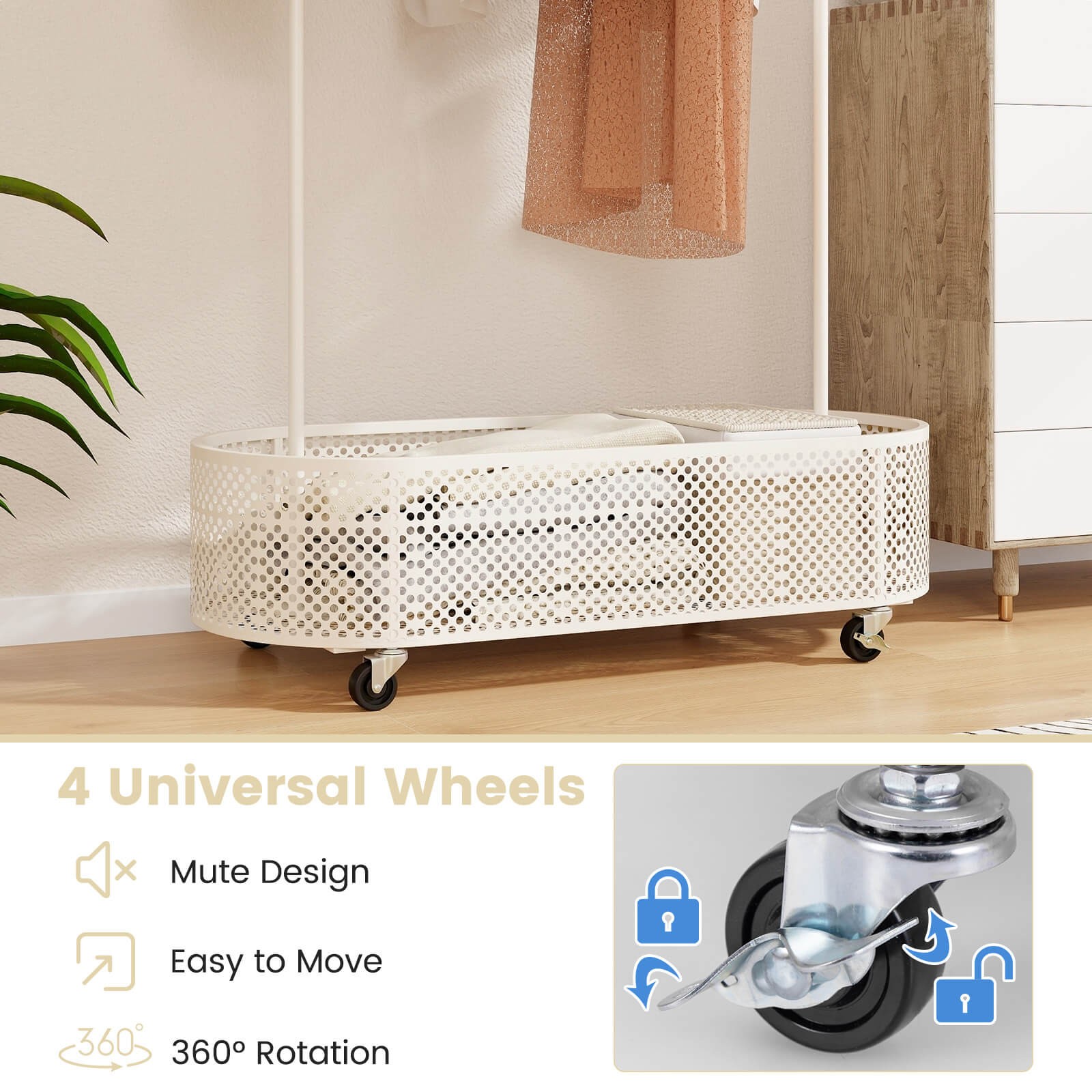 Kid Clothes Rack w/ 3 Adjustable Heights Home Freestanding Clothes Rack