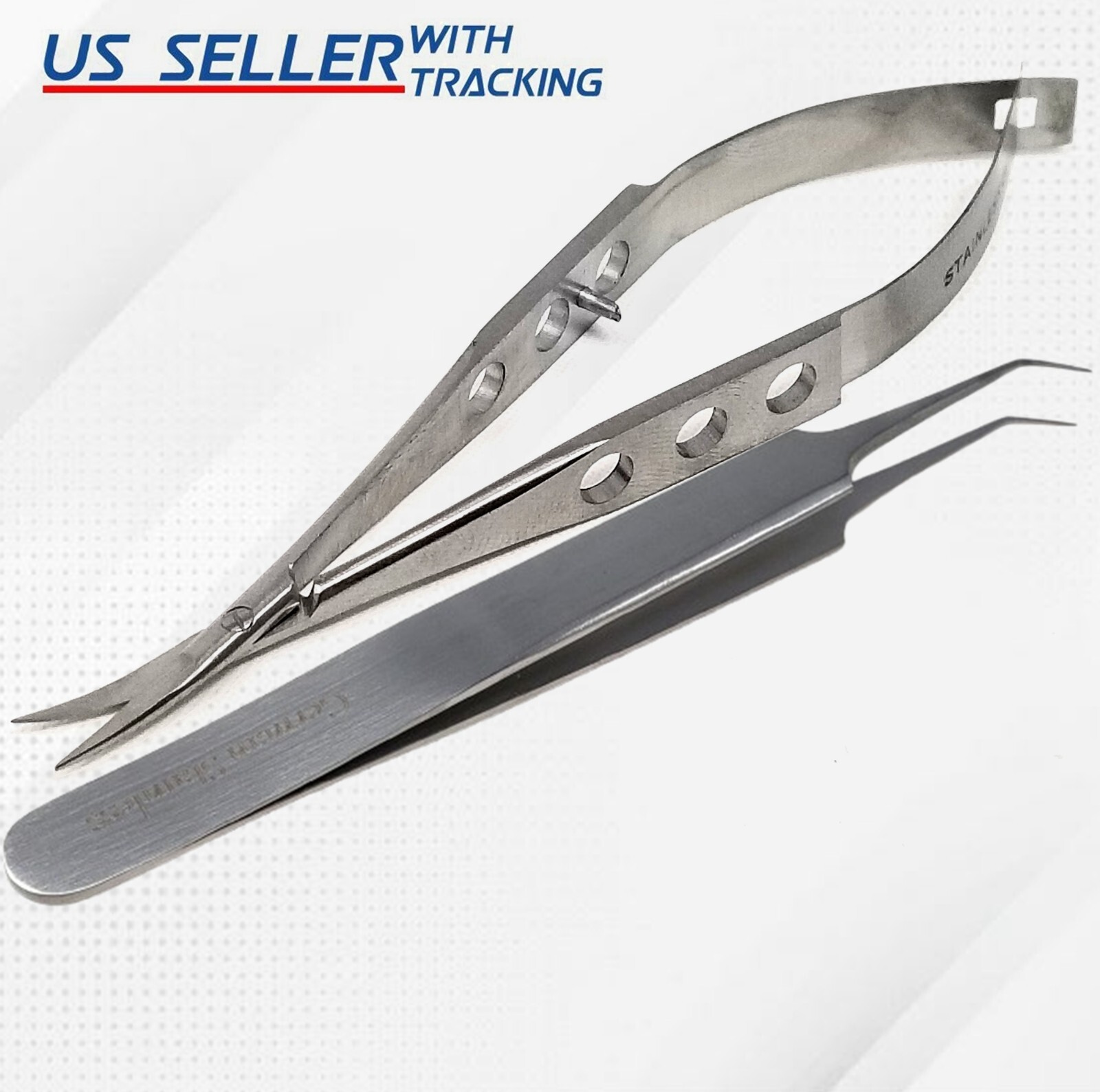 CASTROVIEJO MICRO SCISSORS CURVE + PRECISION POINTED FORCEPS SURGICAL INSTRUMENT