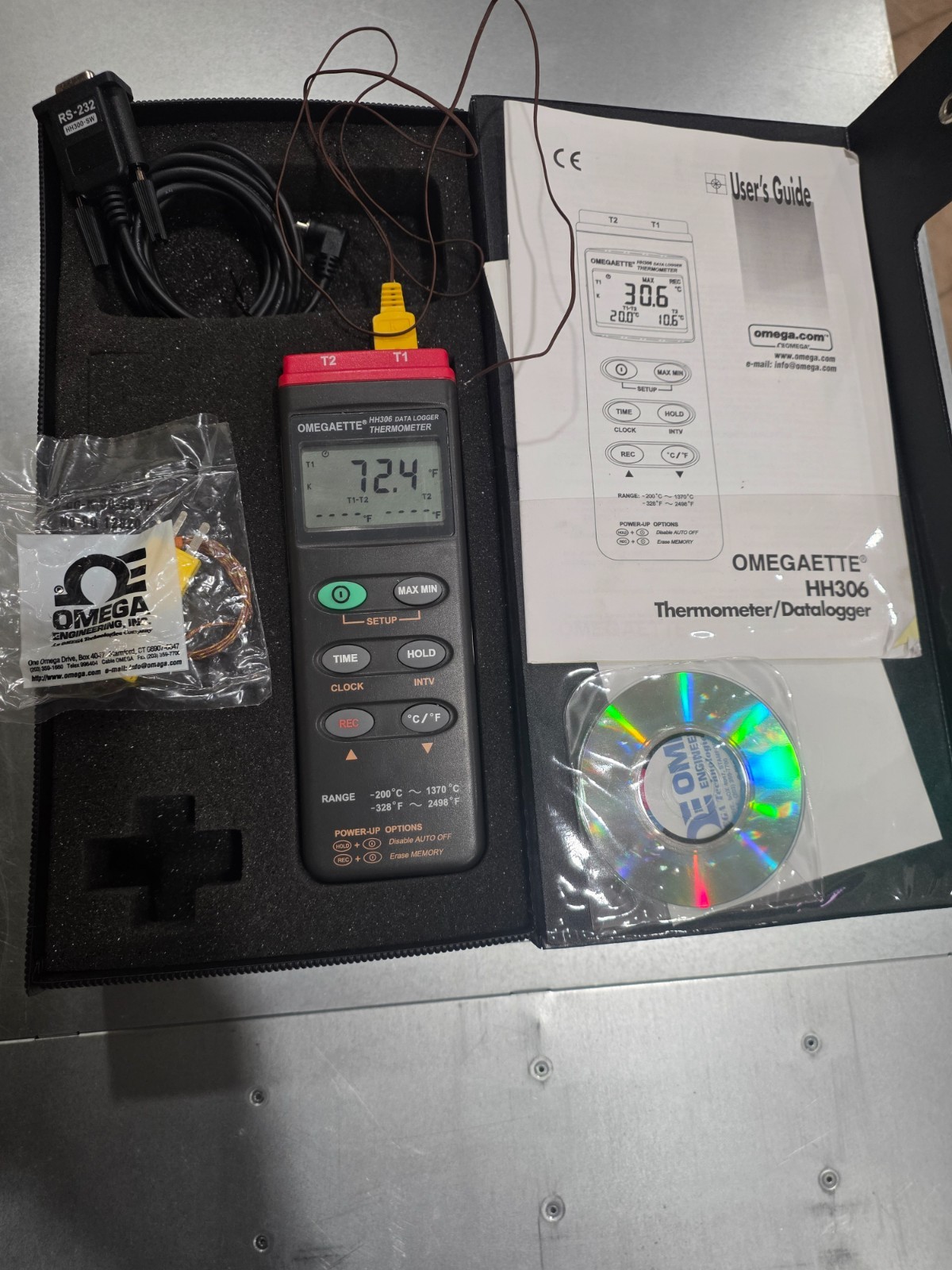 Omega Omegaette HH306 Data Logger Thermometer With Probes Tested Works Great
