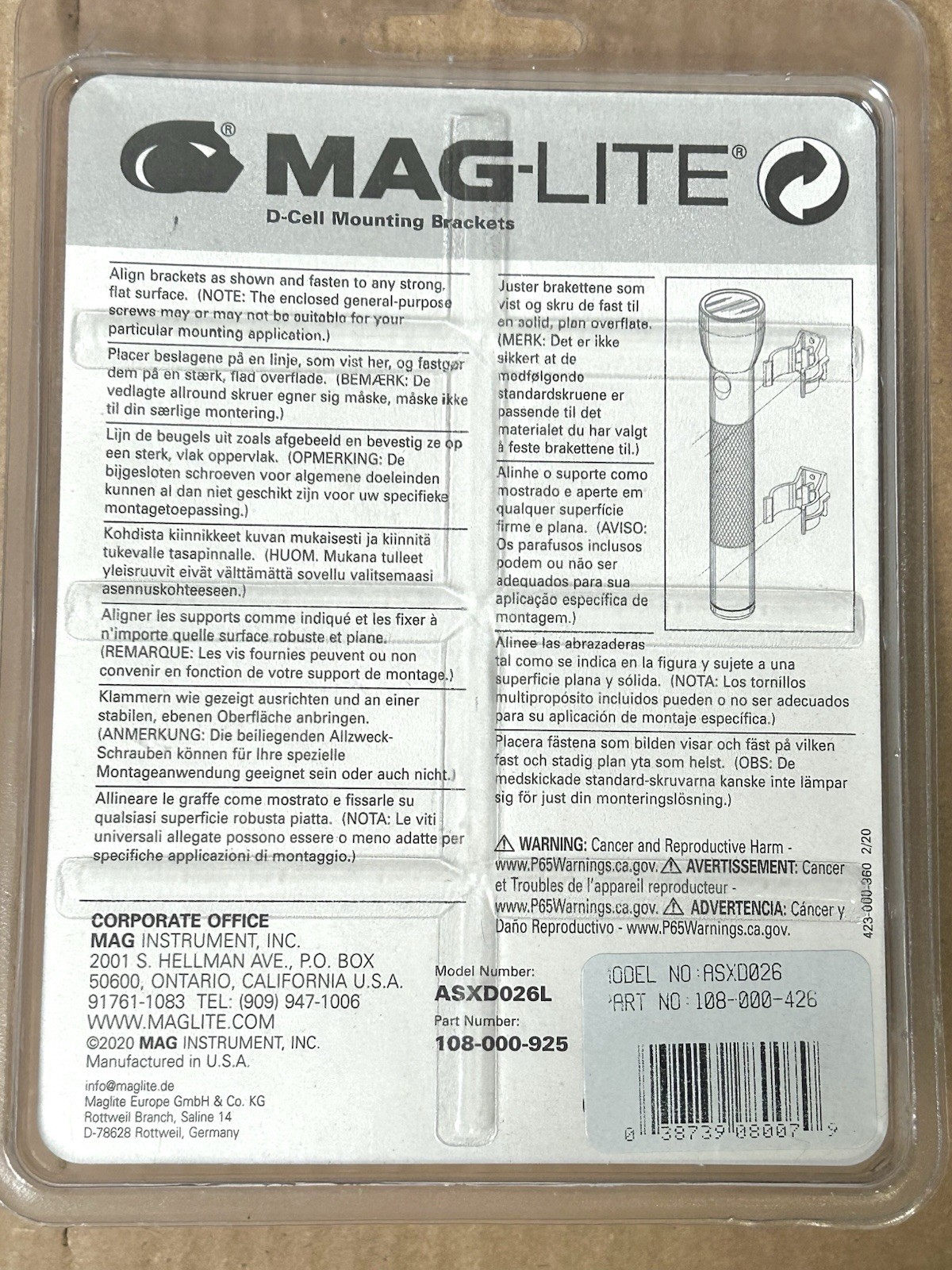 Maglite Asxd026 D-Cell Flashlight Universal Mounting Brackets (New/Other)