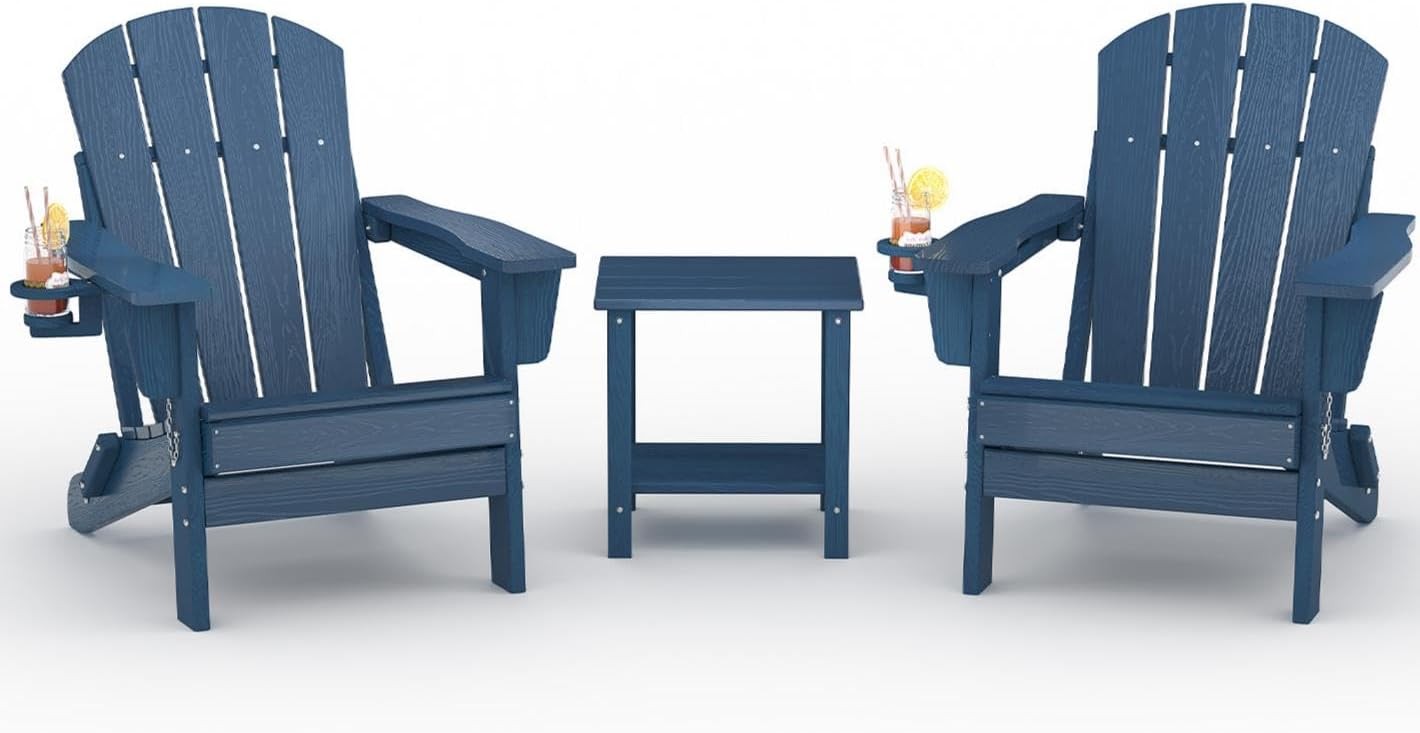Folding Adirondack Chair Set Patio Outdoor Poly Seat Garden Deck + Side Table