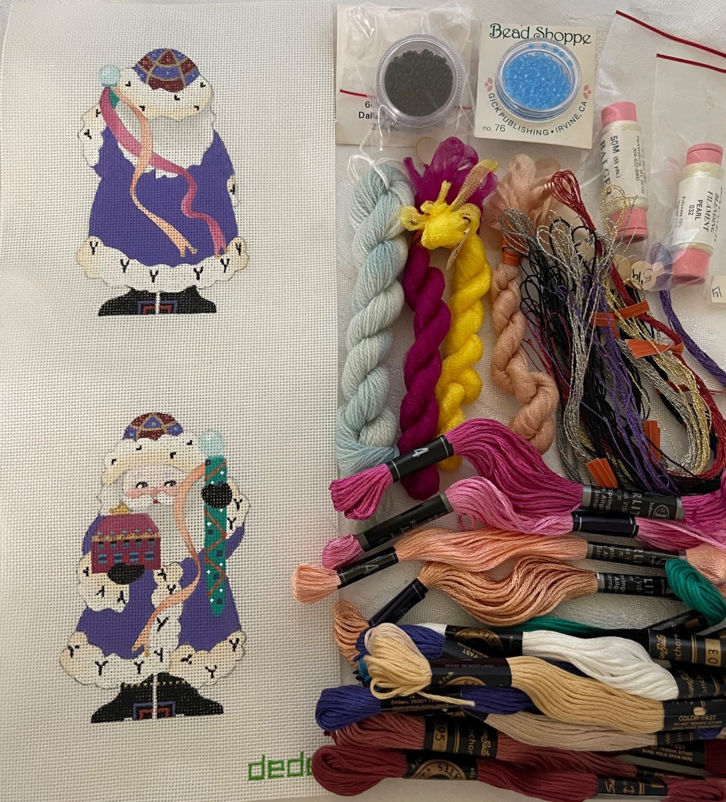 2-Sided Russian Purple Santa - Hand Painted Needlepoint Canvas by dede + fibers