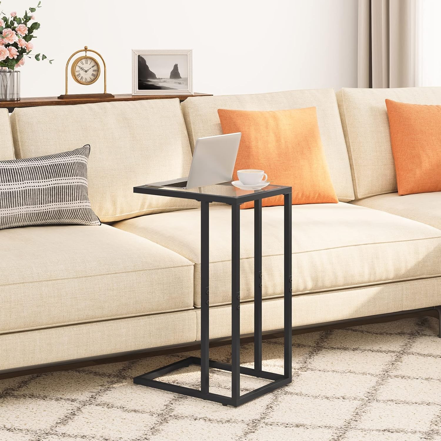 Black C Shaped End Table Set of 2 Side Table Sofa Couch Table Small Space
