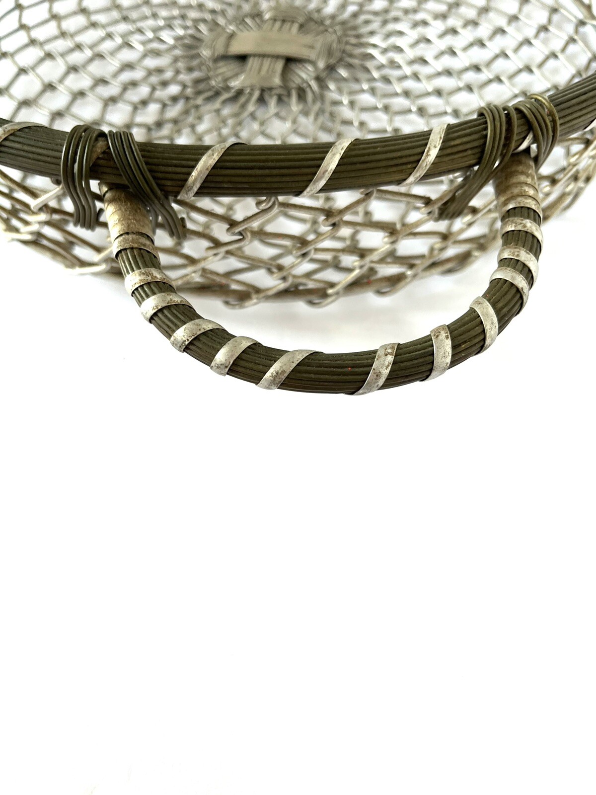 Woven Wire Basket Round Silvertone Kitchen Farmhouse Cabin Industrial Minimal