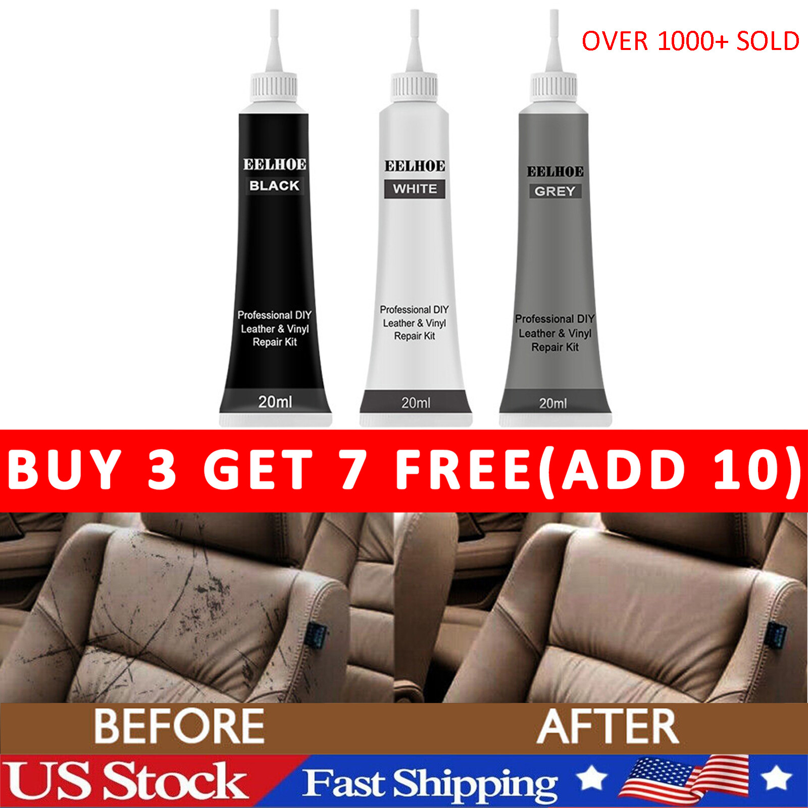 20ml Advanced Leather Repair Kit Filler Vinyl DIY Car Seat Patch Sofa Rip Holes