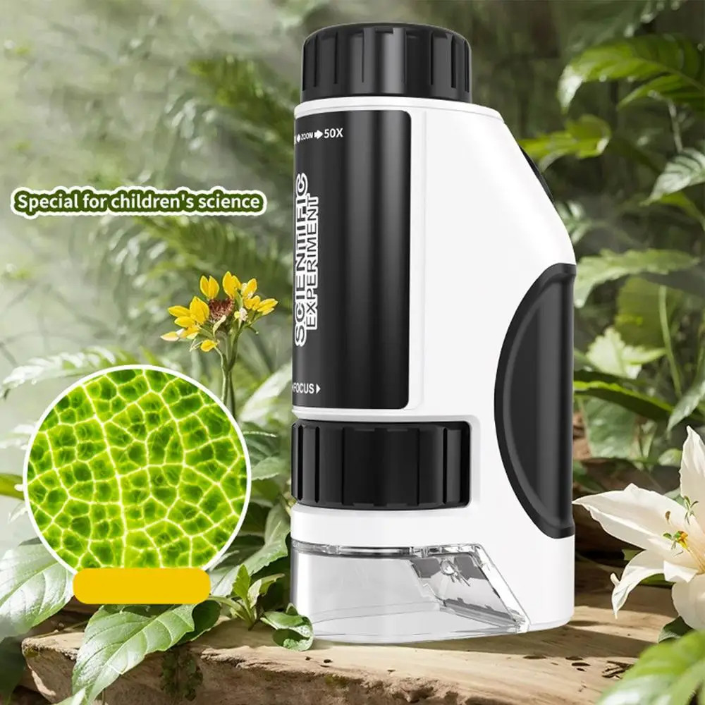 50-300X Handheld Pocket Microscope LED Kids Science Educational Learning Toy