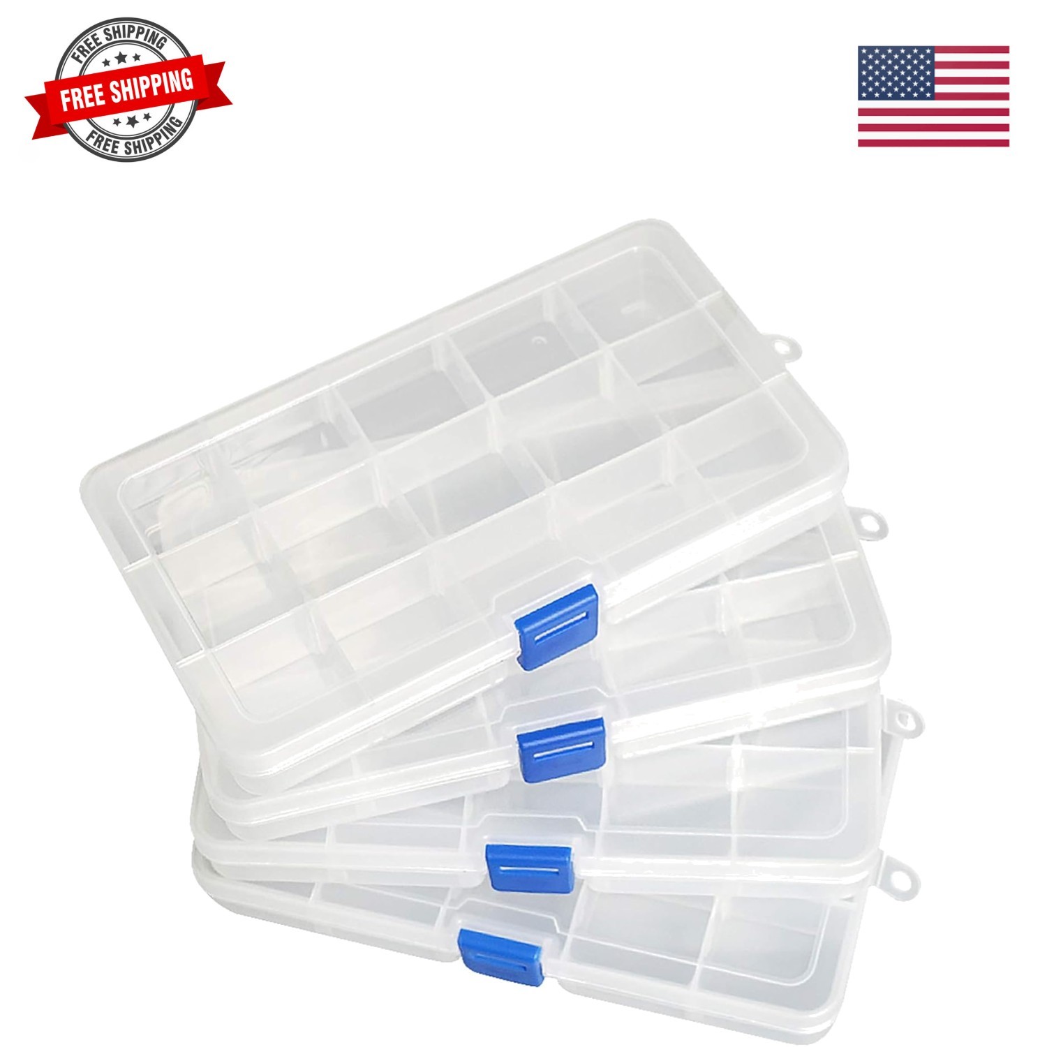 15 Girds Bead Organizer with Adjustable Dividers4 Pack, Tackle Box Organizer ...