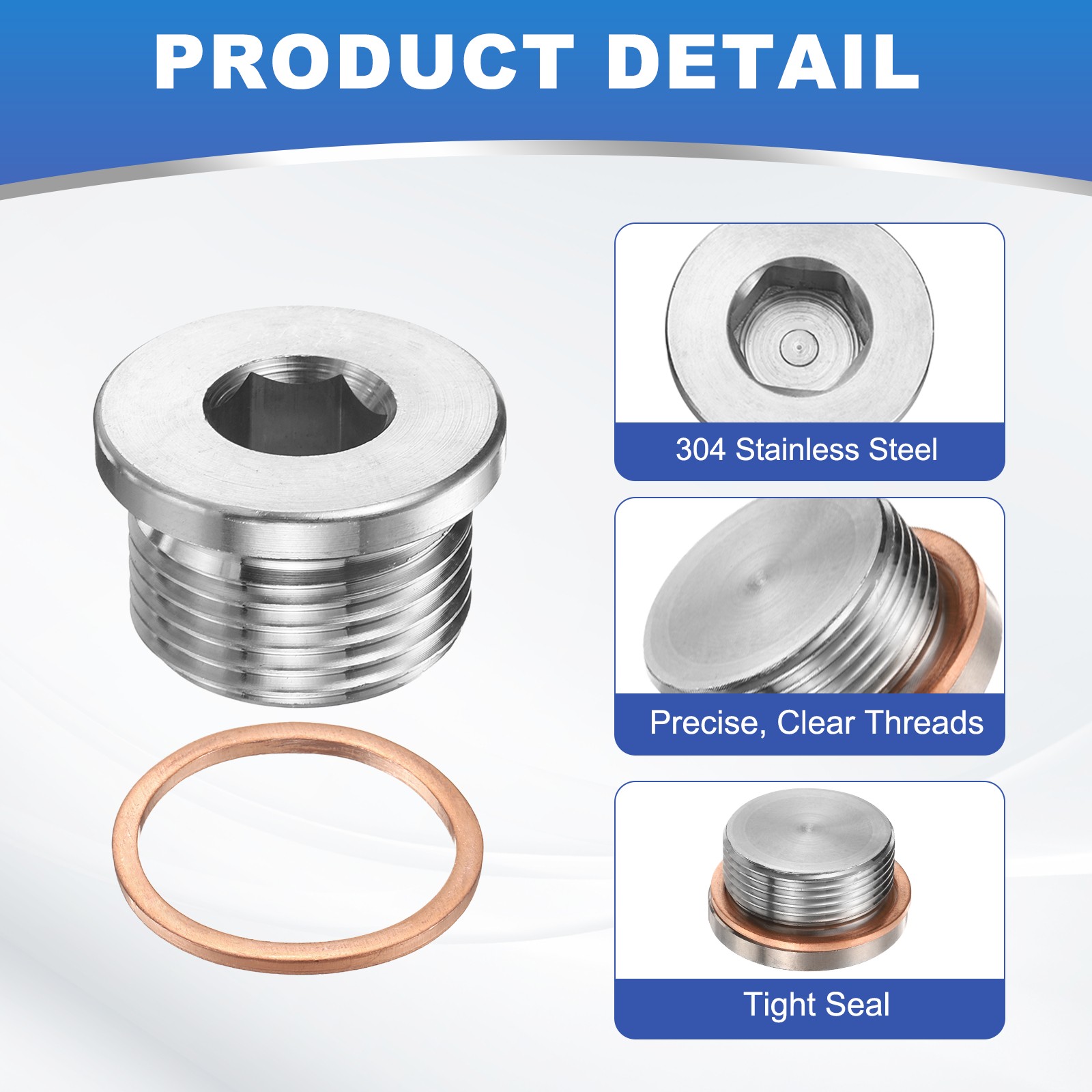 2 Pcs M27 x 2 Pipe Plug Fitting, Internal Hex Head Socket 304 Stainless Steel