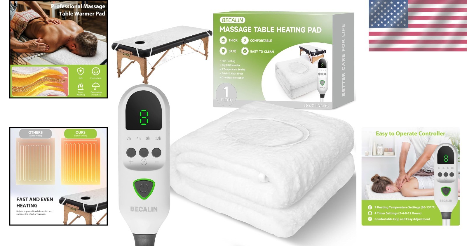 Massage Bed Heating Pad - Rapid Heat, Safety Features, & Face Access