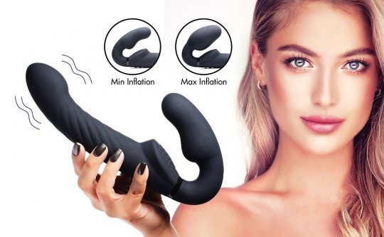Ergo-Fit Twist Inflatable Vibrating Silicone Strapless Strap-on U Black Pegging