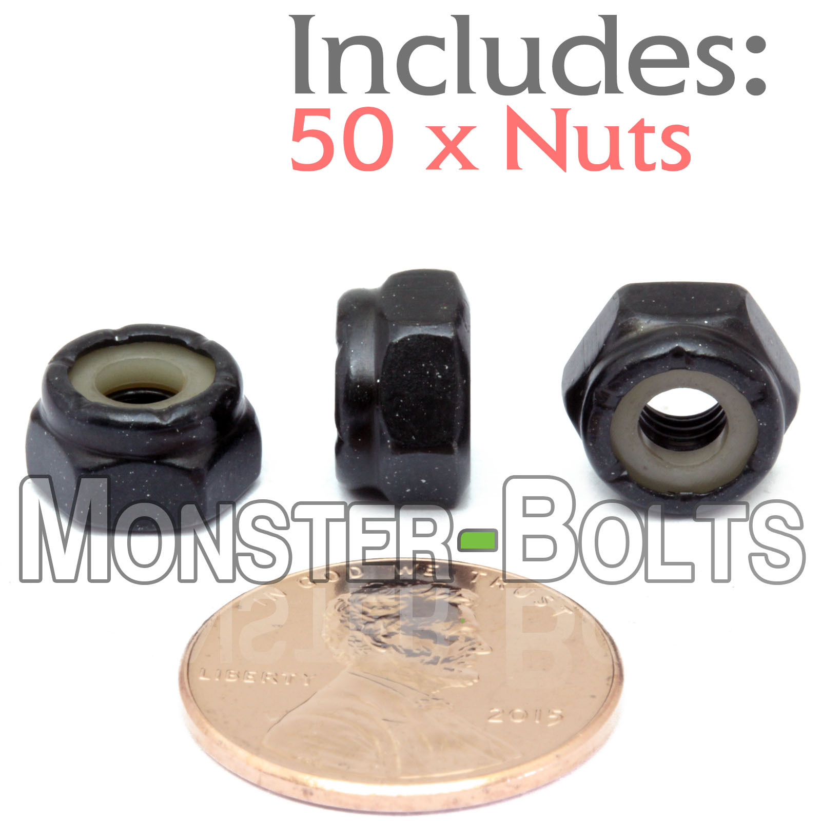 #10-32 NM - Qty 50 - Nylon Insert Hex Lock / Stop Nuts SAE - Steel w Black Oxide