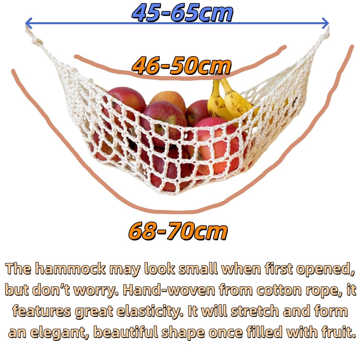 Tullace 2-Pack Hanging Fruit Hammock with Hooks - Macrame Under Cabinet Ivory