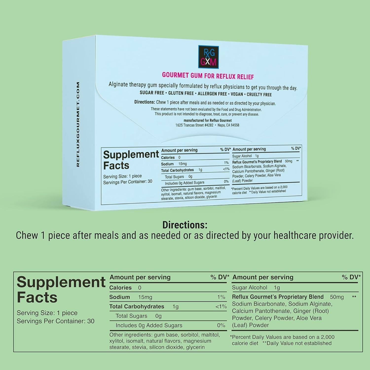 Berry Soothe Gum Alginate Therapy Sodium Bicarbonate Gum for Acid Reflux, Ora...