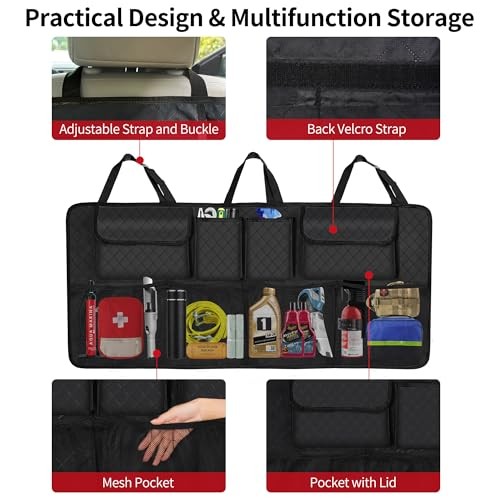 Car Trunk Organizer and Storage, Large Capacity Backseat Hanging Storage Black