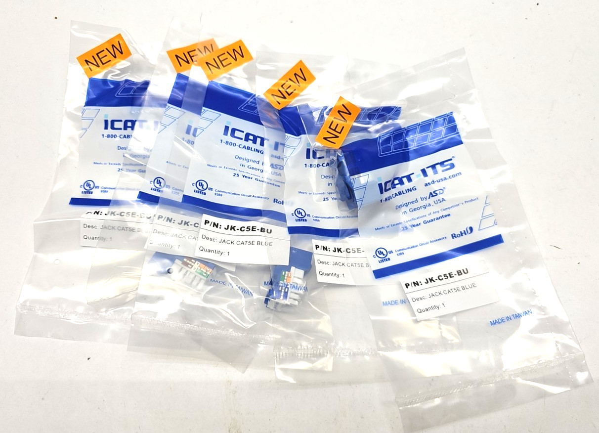 Lot of 5 Jack Cat5e Blue, Network Ethernet, JK-C5E-BU