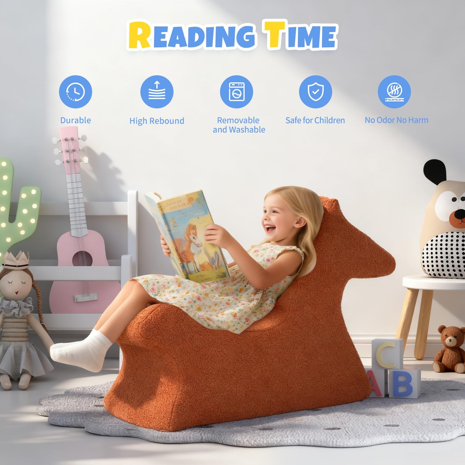 Horse Toddler Chair, Cute Animal-Shape Kids Comfy Chair for Playroom, Support...