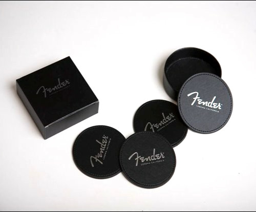 FENDER LEATHER COASTER SET/4 - DRINK & BEVERAGE COASTER SET 991-6025-317 NEW!