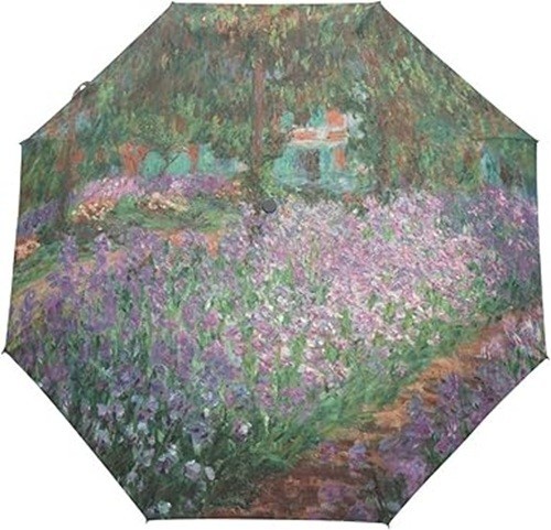 Auto Open Close Umbrella, Monet's Garden Folding Travel Umbrellas for Rain...