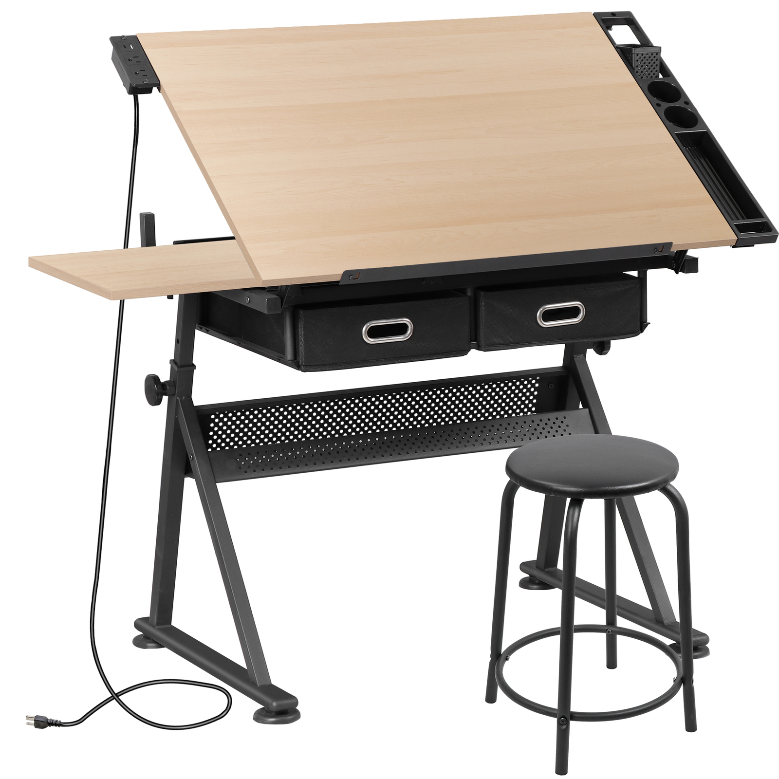 Drafting Table with Stool Set Artist Workstation Natural Writing Desk Home
