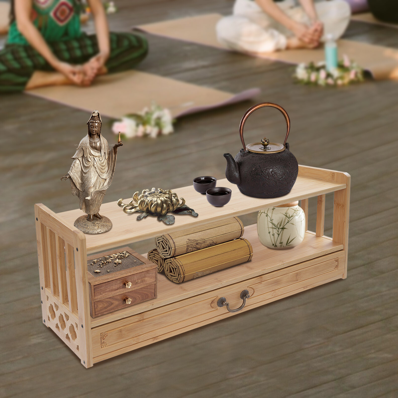 Meditation Storage Table Altar Table with Drawer Rectangular Desktop Organizer