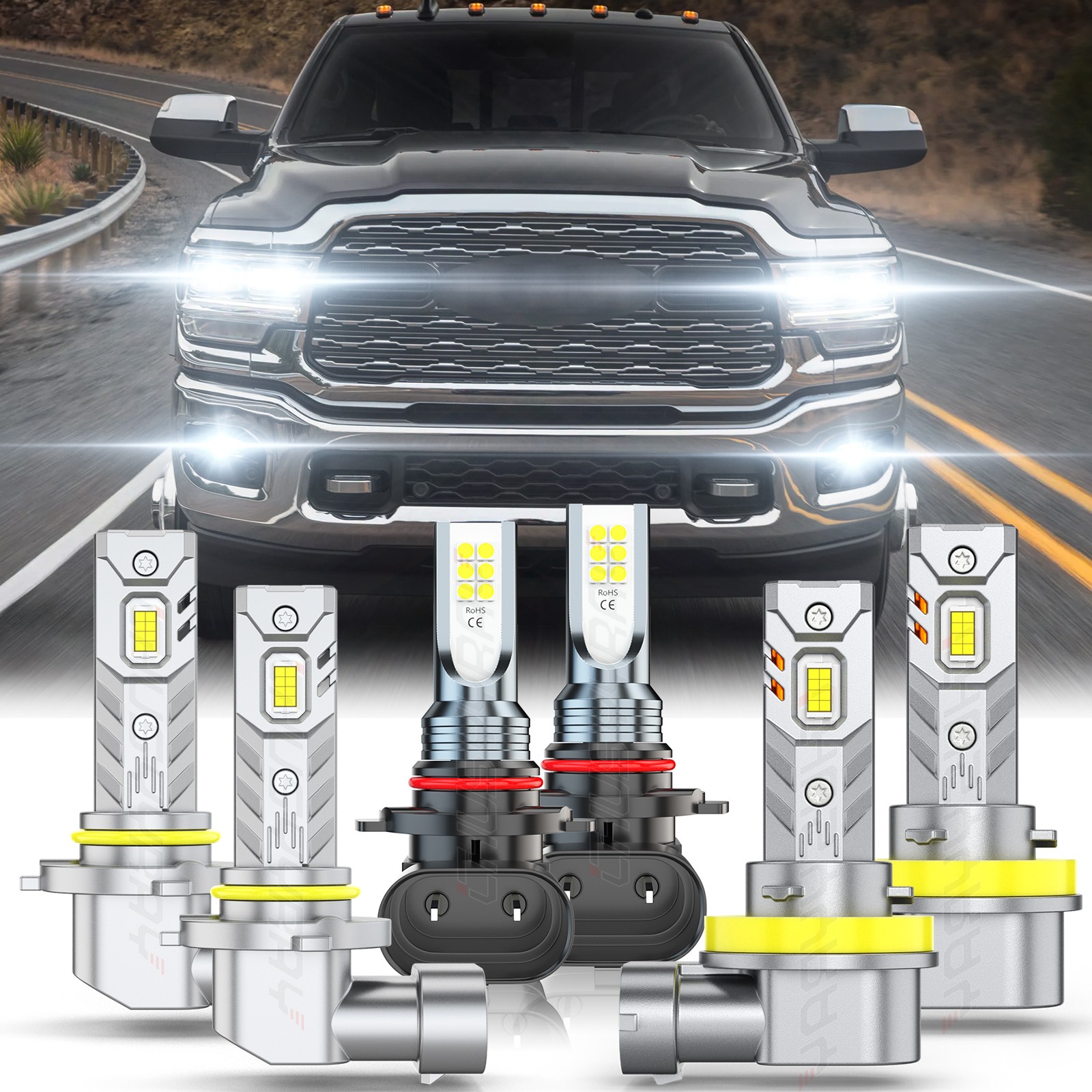 For 2019-2022 Ram 1500 2500 3500 -6x LED Headlight Hi/Lo Fog Light Bulbs Combo