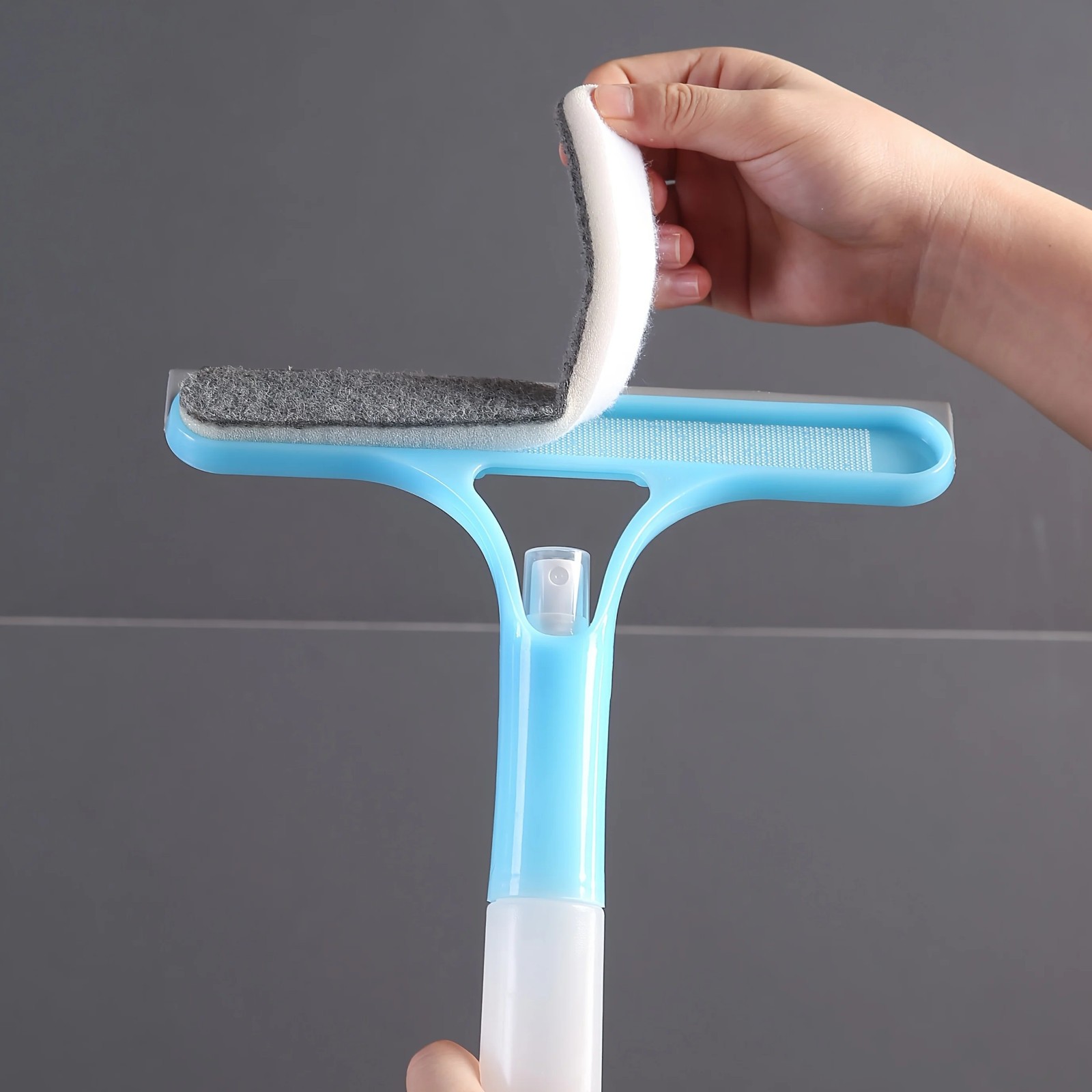 3-in-1 Window Scraper Blue with Microfiber Pad & Squeegee, Streak-Free