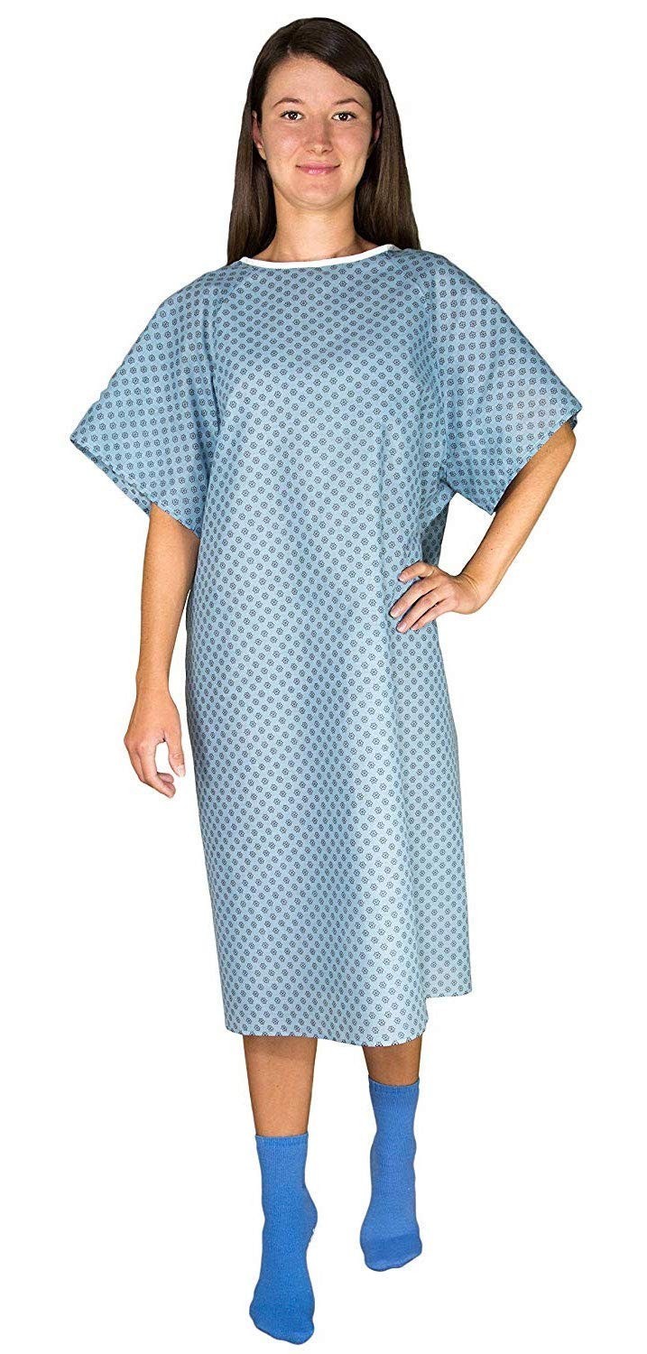 12 Pack Blue Hospital Gown with Back Tie/Hospital Patient Robes with Ties 