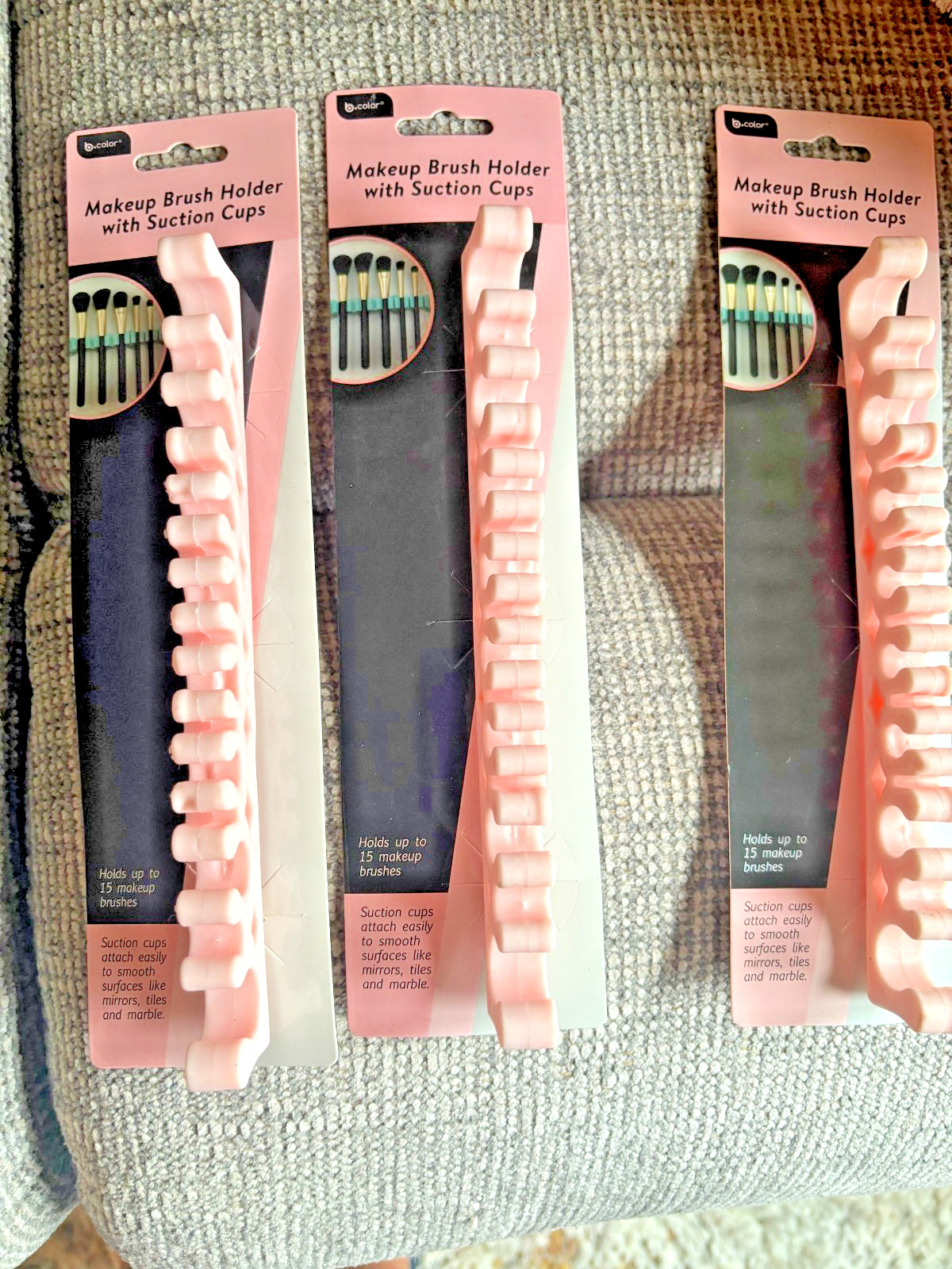 Set of 3 MAKEUP BRUSH HOLDER w/Suction Cups 7.75” HOLDS 15 Brushes Each NWT