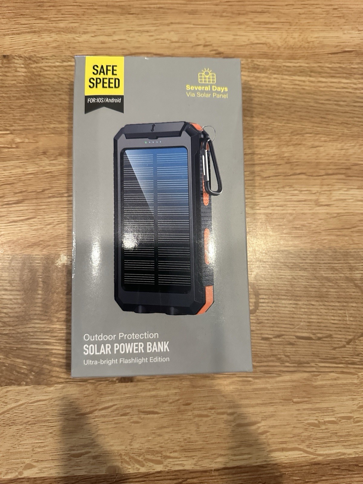 SAFE SPEED P3 Solar 10000 Solar Power Bank w/ Flashlight, Compass, Black/Orange