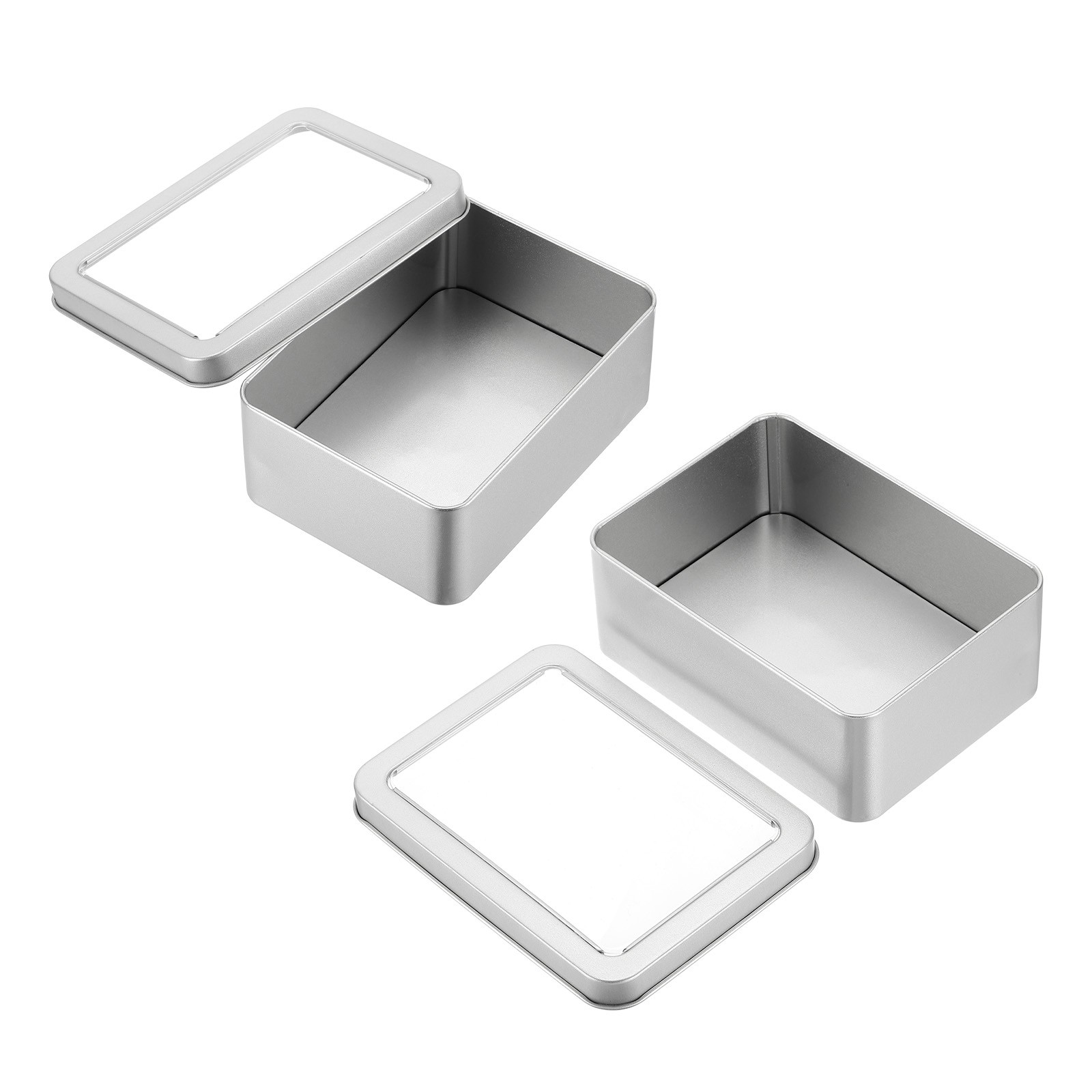 2Pcs 5.1 x 3.7 x 1.9 Inch Rectangular Storage Tins Box with Lid Window