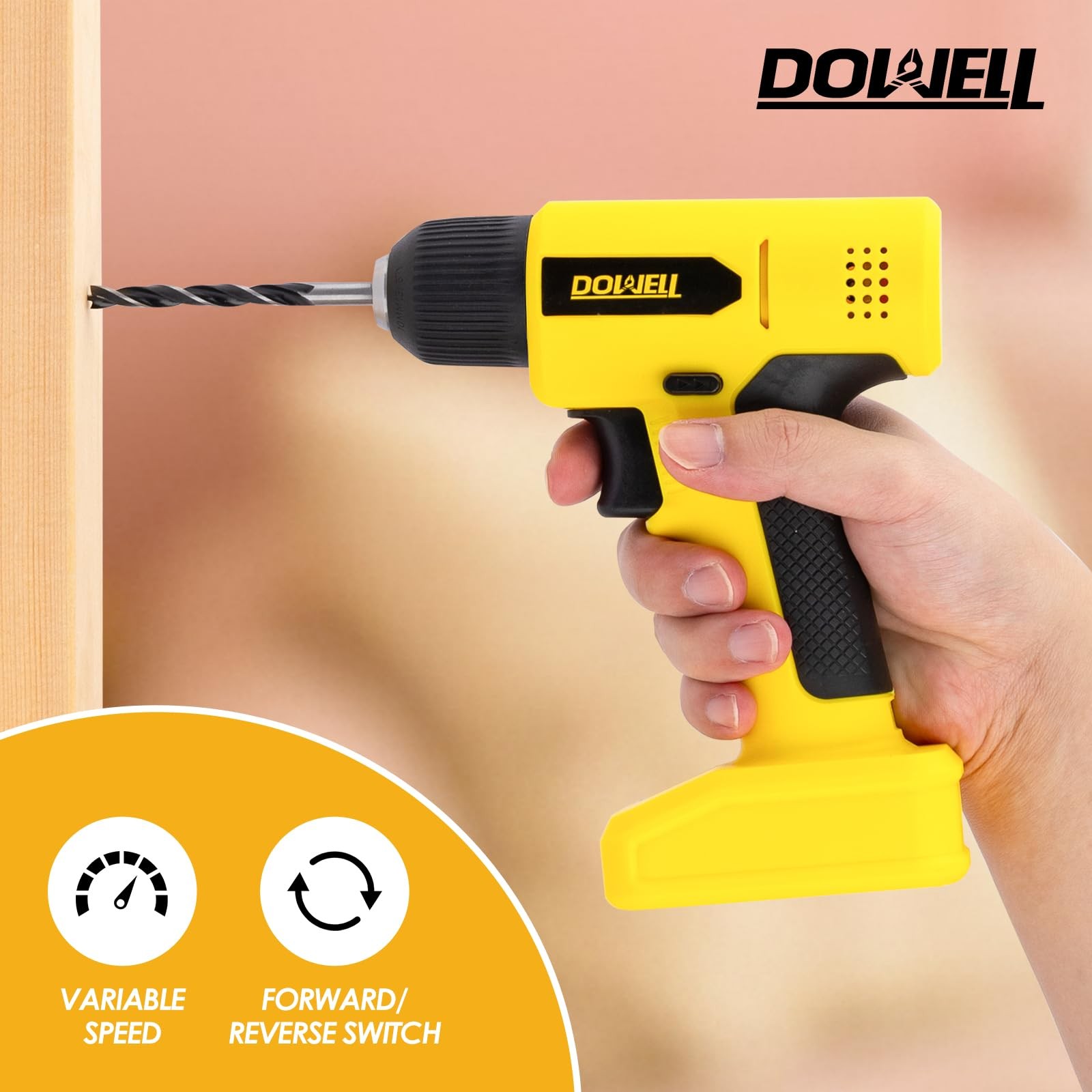8V Cordless Drill Tool Set 58 PCS Builtin LED Variable Speed TypeC Yellow