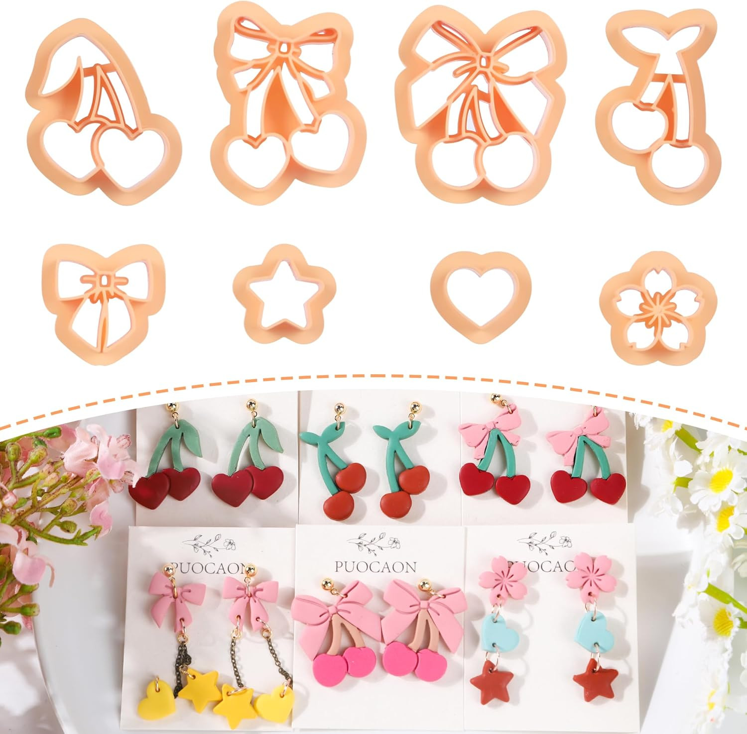 Cherry Polymer Clay Cutters - 8 Pcs Cute Bow Cherry Clay Cutters for Polymer Cla