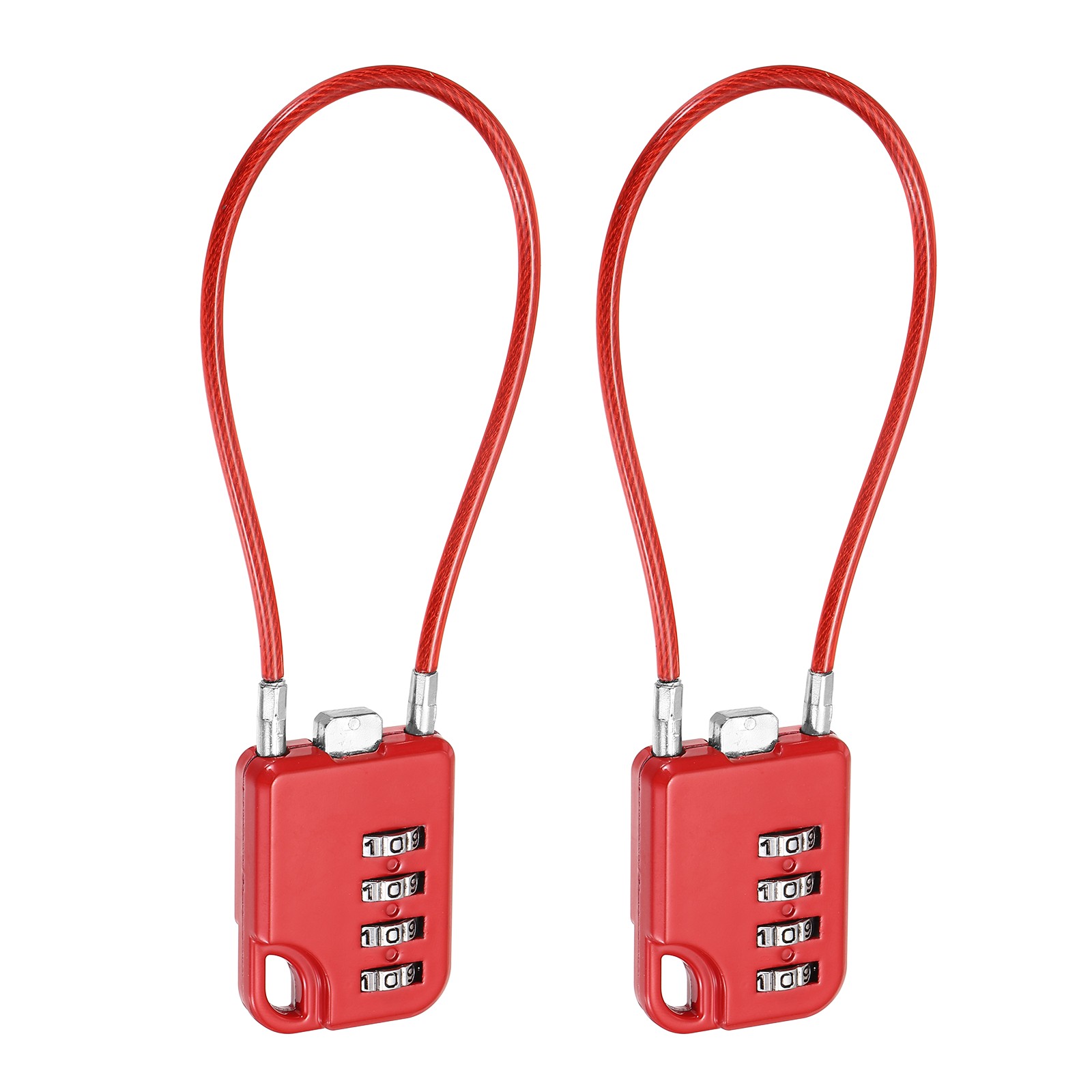 4-Digit Combination Padlock with Coated Steel Wire Rope (7.9 Inch, Red) (2Pcs)