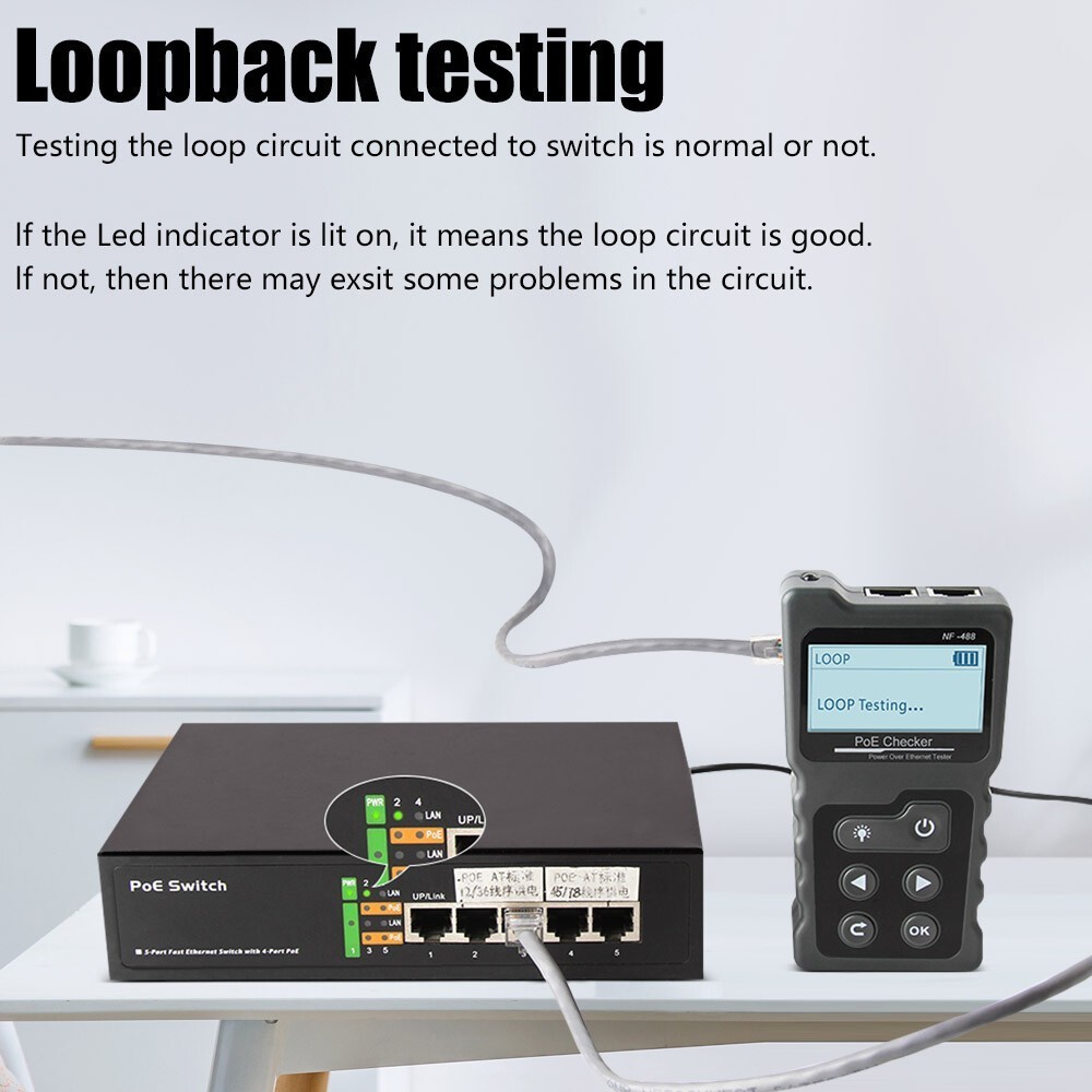 NETWORK CABLE TESTER LAN WIRE METER POE RJ45 ETHERNET VOLTAGE CURRENT TESTER