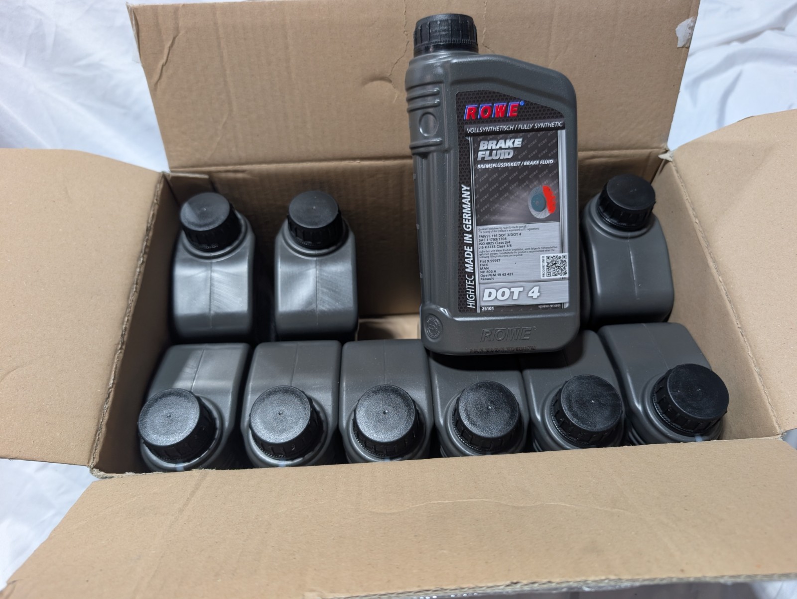 A Case of 12 Liters ROWE HIGHTEC BRAKE FLUID DOT 4 Made in Germany