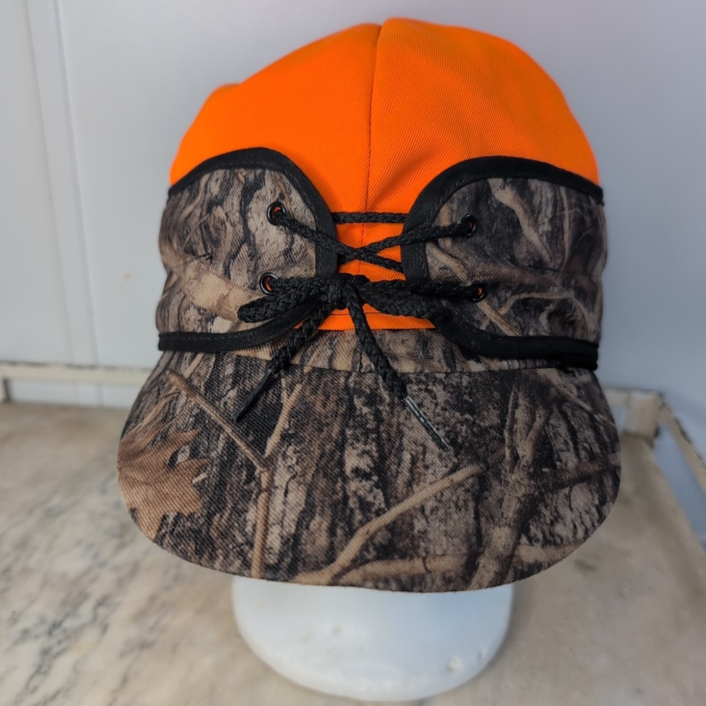 Beaver Brand Camo Hunter Orange Convertible Trapper Hat Flaps Sz 7 1/8 USA M 57
