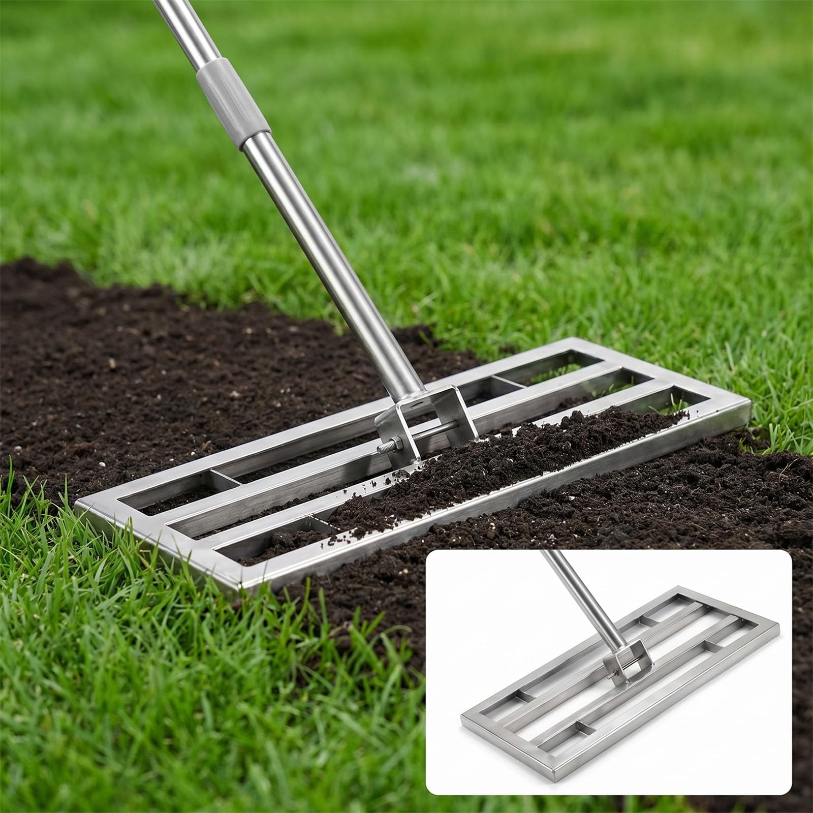Best Lawn Leveling Rake, 2-in-1 Double-Side Leveler with Gloves, 70'' Adjuatble