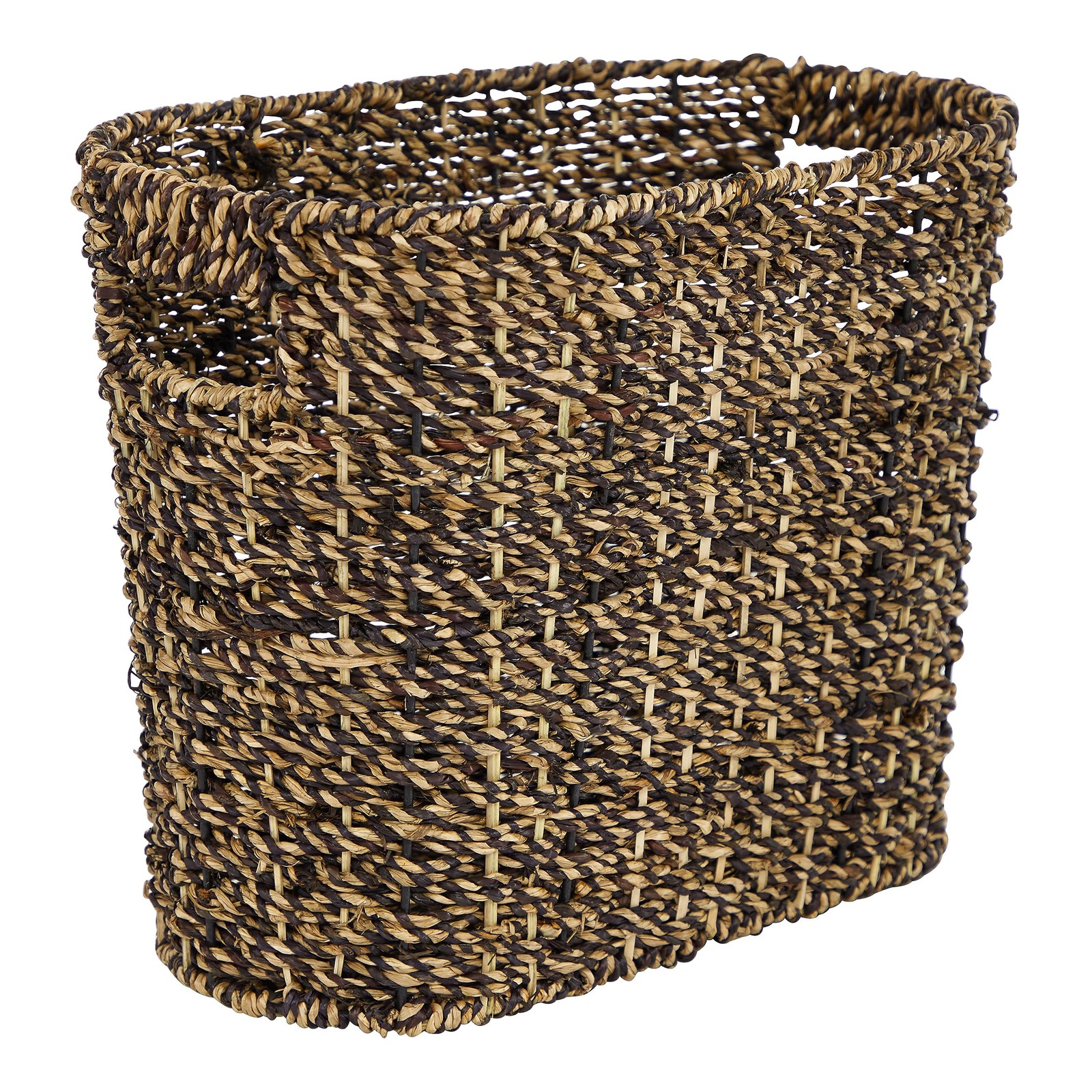 Deco 79 Seagrass Magazine Holder Woven Single Slot Light Brown Accents 15"Wx11"H