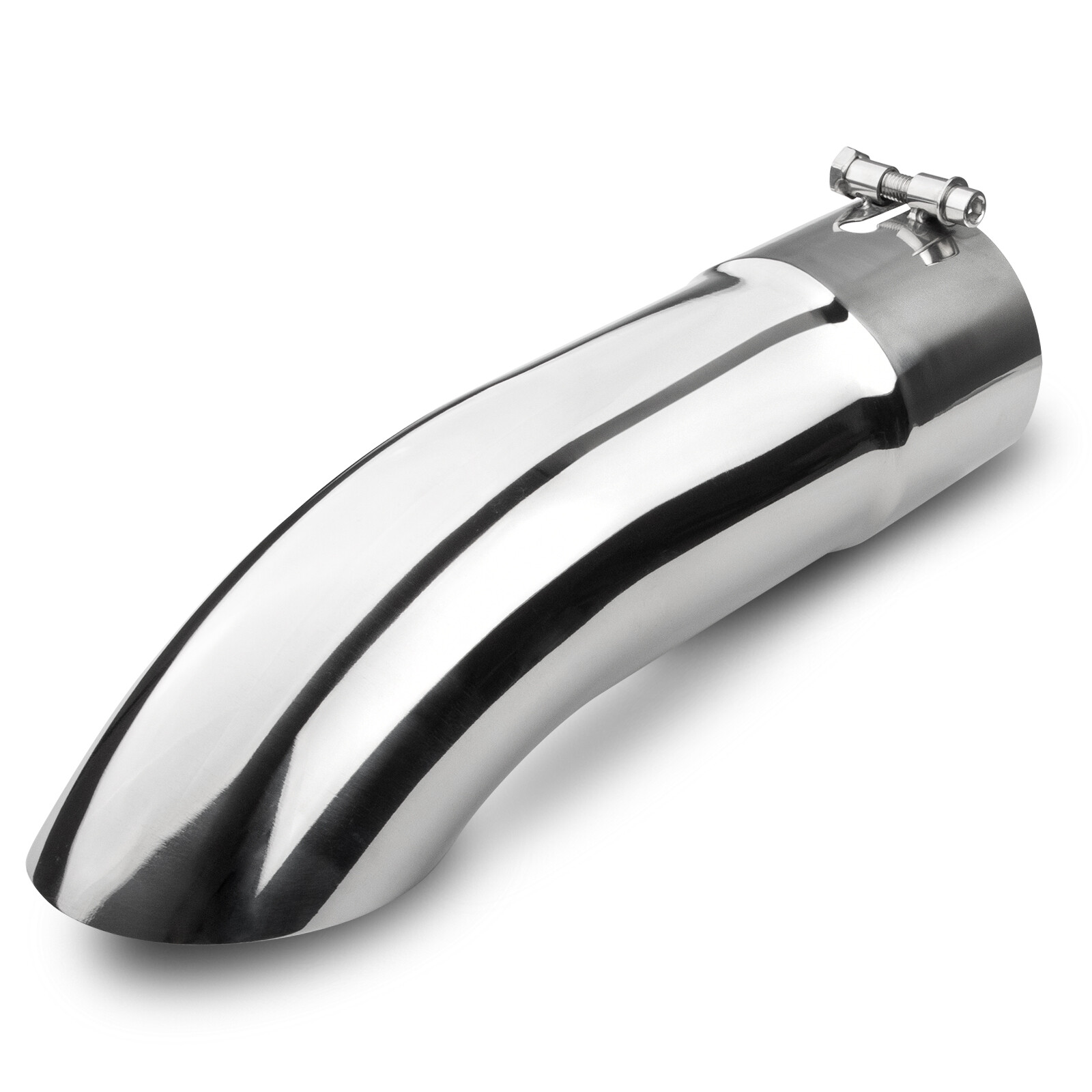 Exhaust Tip for 4" Inlet 4" Outlet 15" Long Tailpipe Polished Bolt-On Turn-Down