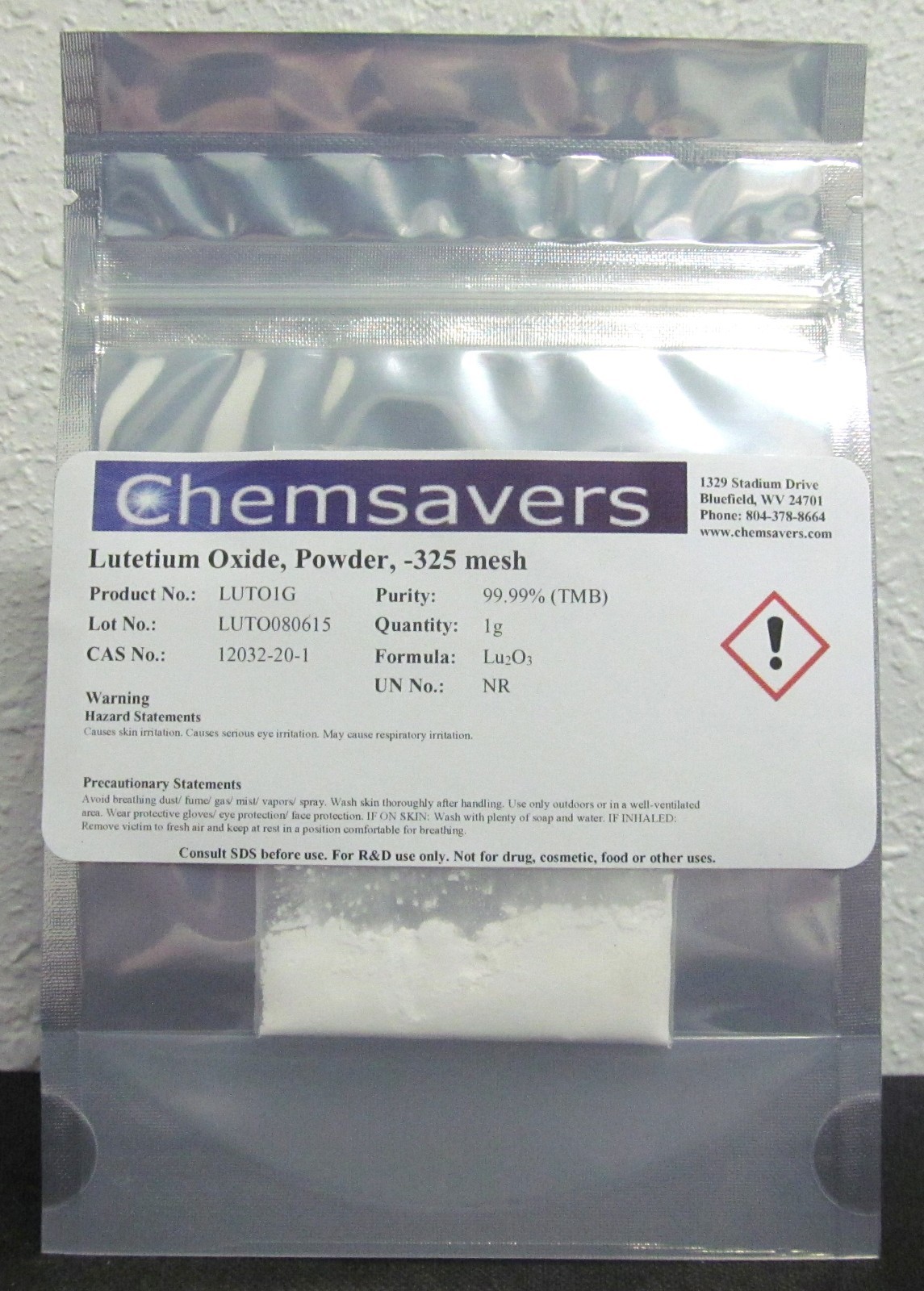 Lutetium Oxide, Powder, -325 mesh, 99.99% (Trace Metals Basis), 1g