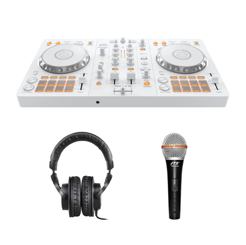 Pioneer DJ DDJ-FLX4 - White + Icon Pro HP200 Headphones + JTS TM-929 Microphone