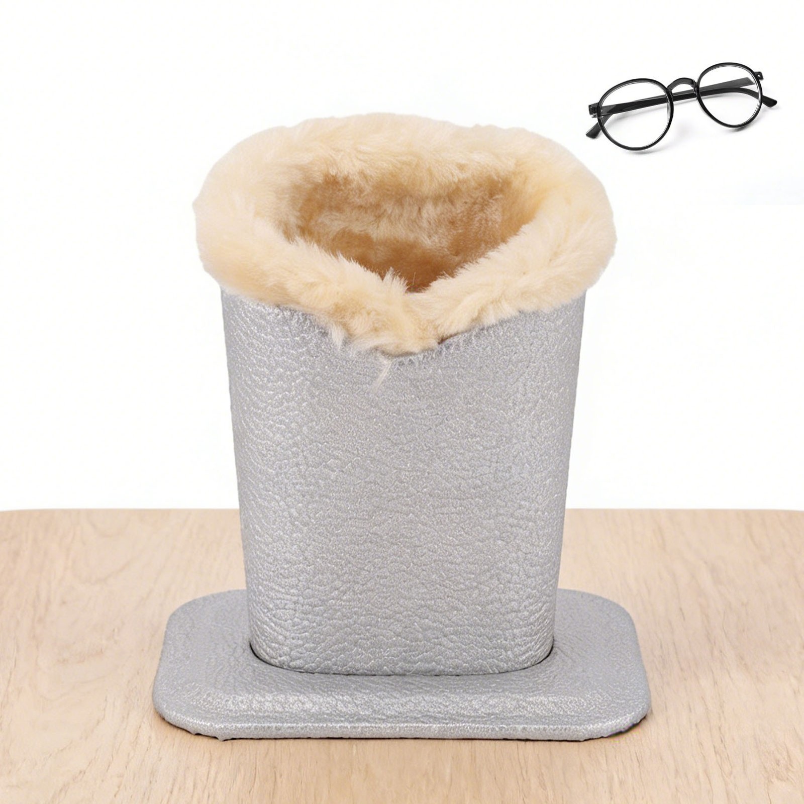 Plush Lined Eyeglasses Holder PU Silver Storage Organizer For Sunglasses