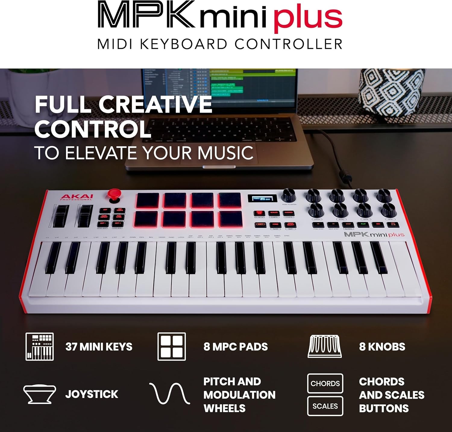 MPK Mini Plus,USB MIDI Keyboard Controller with 37 Mini Keys,8 MPC Pads