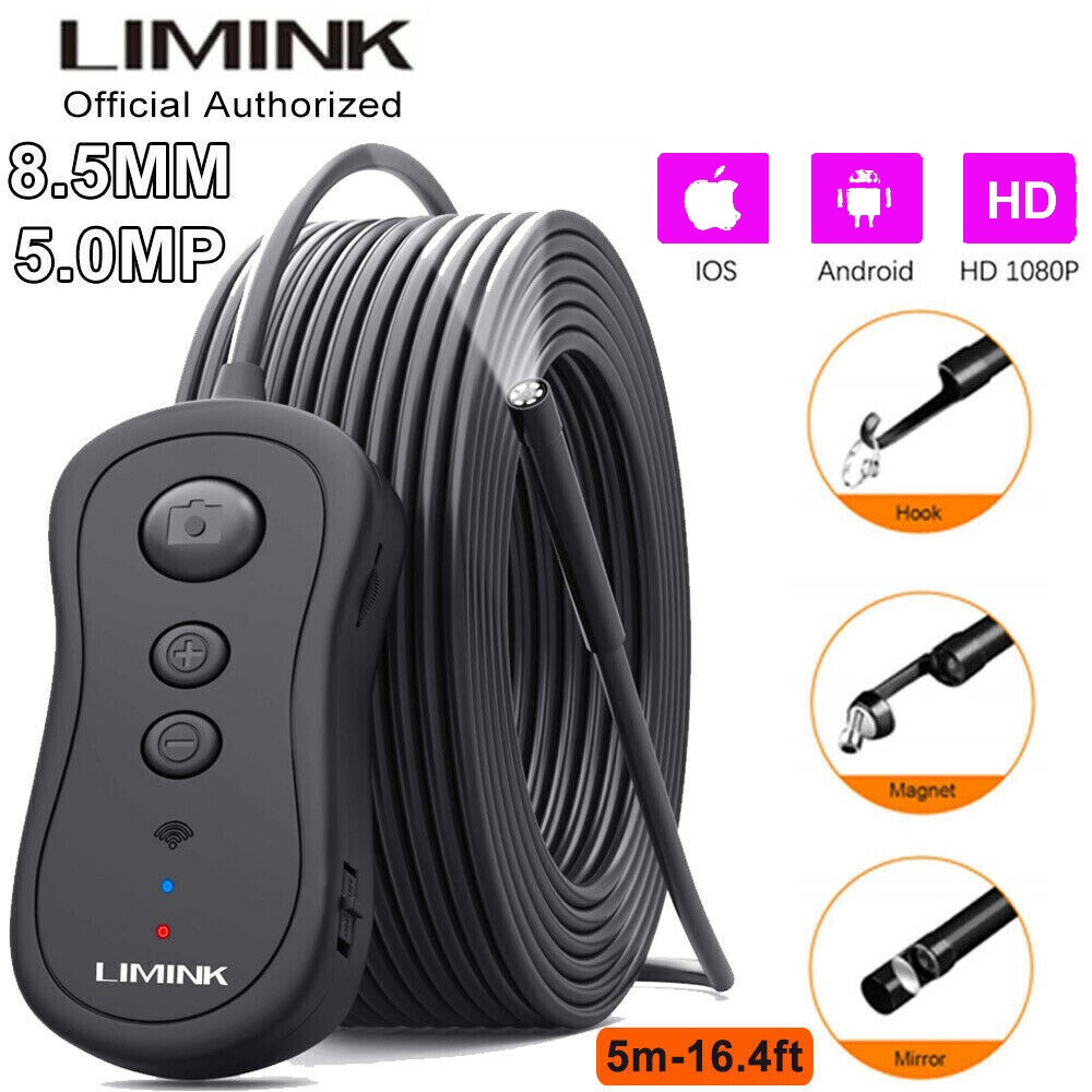 IP67 Camera WiFi Endoscope Borescope 5M 8.5mm Inspection Camera 5.0MP HD 6Leds