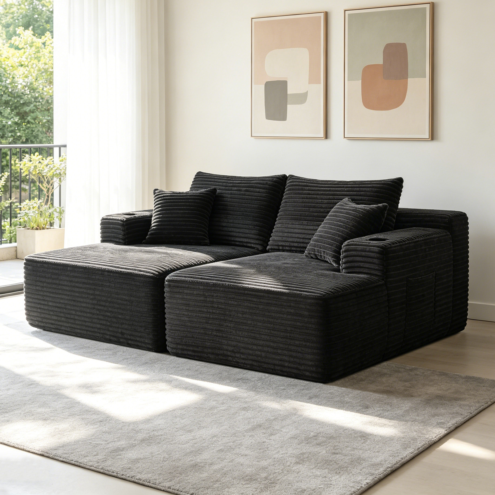 75" L-Shape Cloud Sectional Sofa, Double Chaise, Plush Fabric, Grey