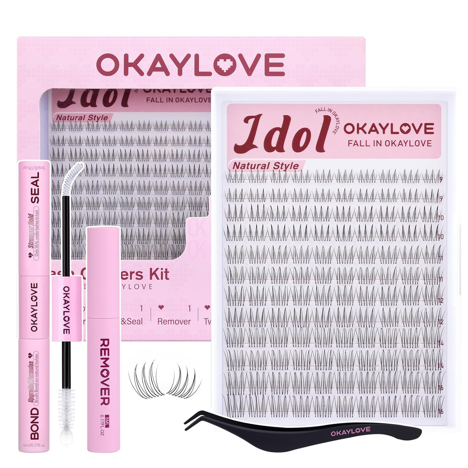 Idol Lashes Clusters Kit Clear Band Eyelash Clusters Kit CC Curl 9-16Mm Natural