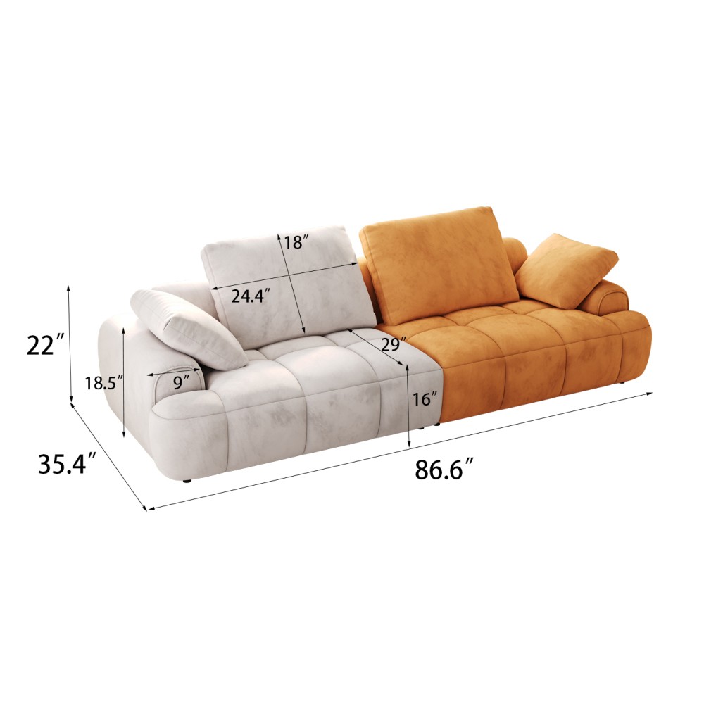 Modern 2-Seat Sofa Gray Yellow Suede Velvet Sofa Upholstered Free Shipping