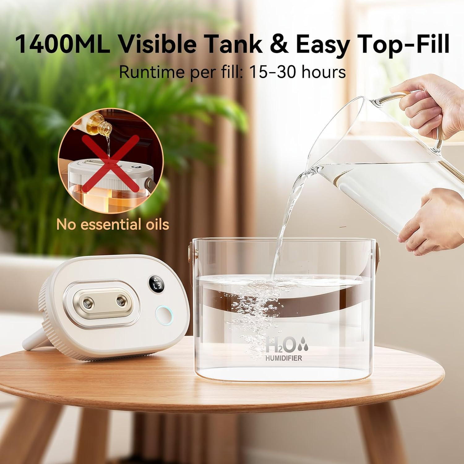 DIGIX Rechargeable Portable Humidifier-Smart Display, Night Light Tabletop