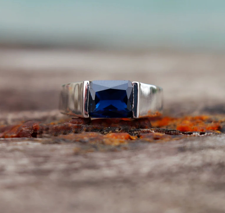 Blue sapphire Ring Wedding Anniversary Engagement Ring Gift 925 Solid Silver
